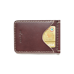 Money Clip Wallet handmade Rusty Red Color กระเป๋าสตางค์หนังแท้ สำหรับผู้ชาย เย็บมือ